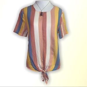 Madewell cute spring striped top, ties in front, buttons down back, size small